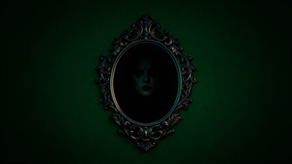 Haunted Victorian Mirror Halloween Dark Academia Forest Green Gothic Minimalist Background