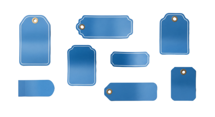 Blue Tag Designs on White Background