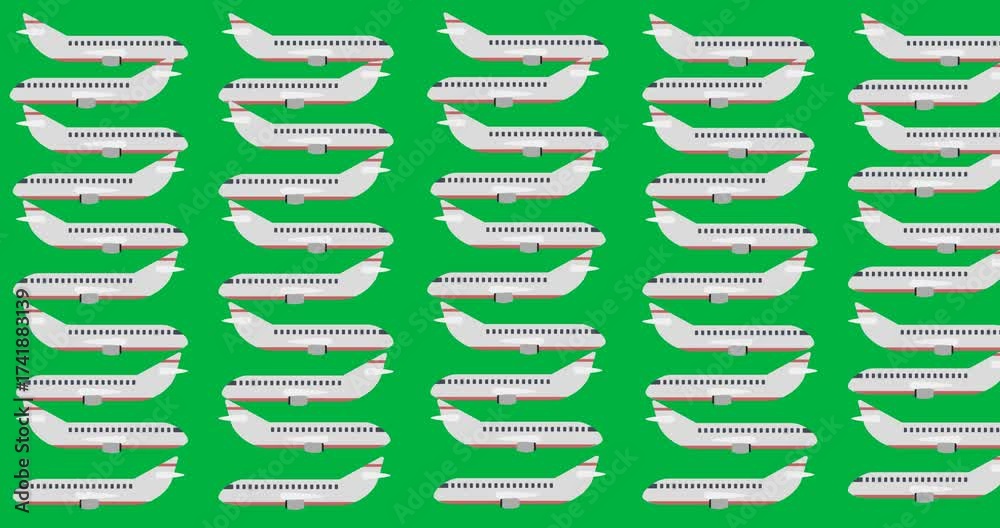 Wall mural multiple airplane icons seamless pattern against copy space on transparent background