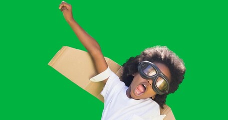 African american boy in pilot costume against copy space on transparent background