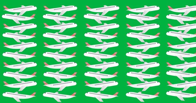 Multiple airplane icons seamless pattern against copy space on transparent background