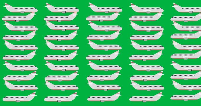 Multiple airplane icons seamless pattern against copy space on transparent background