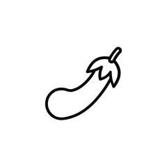 A black stylized outline of an eggplant sits diagonally. line icon editable stroke.