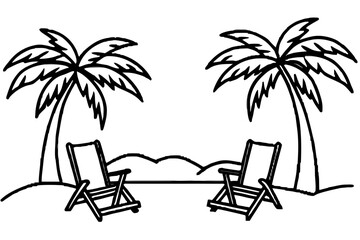 Obraz premium set of beach chairs and palm trees