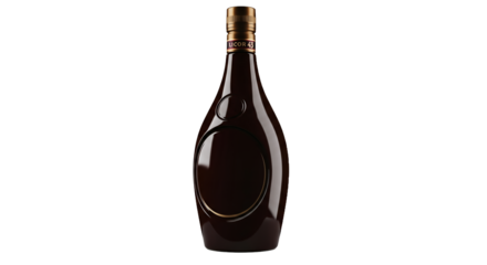 Bottle of Dark Alcoholic Beverage on White Background