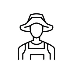 Figure wearing a hat and overalls in a simple lineart style. line icon editable stroke.