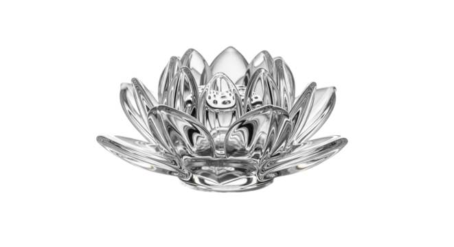 Clear Glass Lotus Flower Decoration on White Background