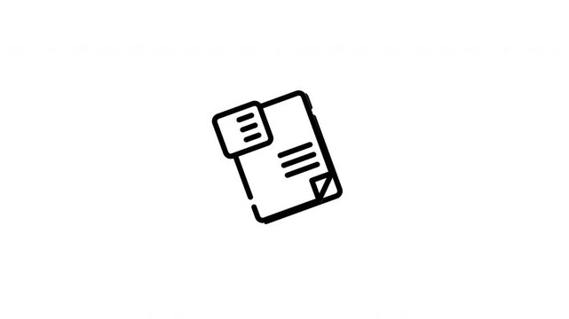 Black lined document icon on a white background suitable for business presentations, websites, print materials, and digital design projects.