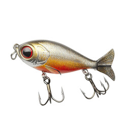 Metallic Fishing Lure Mimicking a Fish with Sharp Treble Hooks Ready to Catch