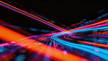Big data digital line wave business concept Vibrant abstract light trails in motion against a dark background.