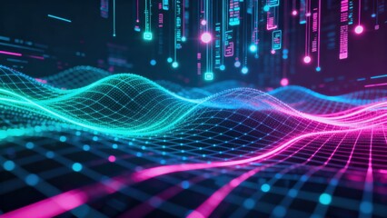 Big data digital line wave business concept Futuristic digital waves with vibrant colors and data elements.