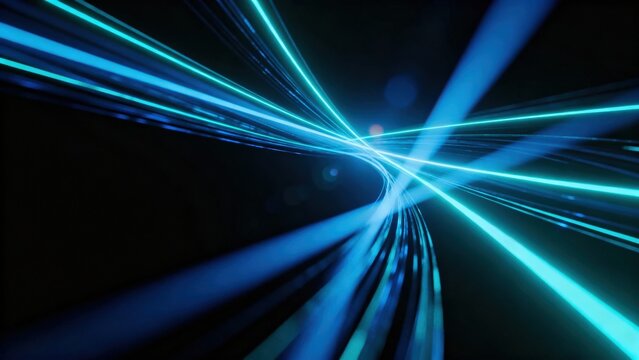 Big data digital line wave business concept Abstract blue light streaks on a dark background.