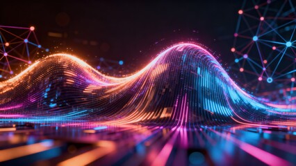 Big data digital line wave business concept Abstract digital wave with vibrant lights and network connections.