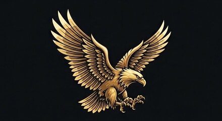Obraz premium A golden eagle spreads its wings against a black background