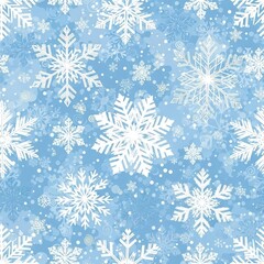 Seamless pattern of delicate white snowflakes on a soft blue winter background