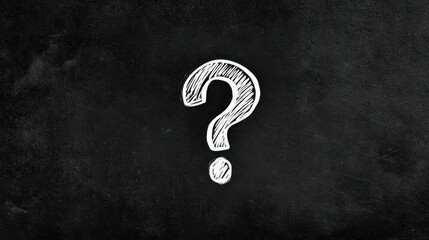 A white question mark is drawn on a dark textured , creating a sense of uncertainty and inquiry.