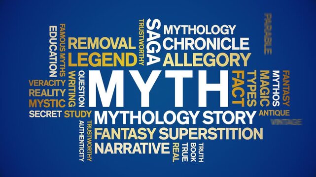 Myth animated word cloud-text design animation tag kinetic typography seamless loop.