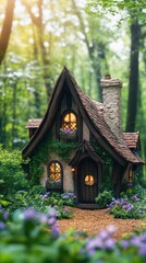 Fototapeta premium Enchanting Fairy Tale Cottage in a Lush Forest