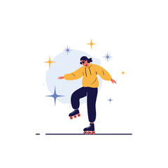 Fototapeta premium A person is roller skating with stars in the background.