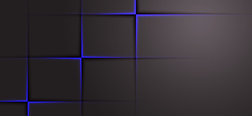 A textured geometric background showcases gray and black squares subtly highlighted by thin, vibrant blue lines, creating depth and a modern, sophisticated dimensional effect