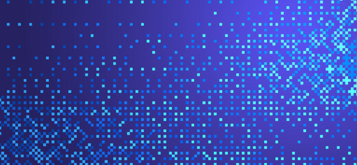 Digital art displays a modern background with varying shades of blue squares fading into a purple gradient, creating a futuristic and tech-inspired visual experience