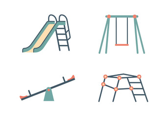 Playground equipment set slide swing see saw jungle gym vector illustration fun outdoor activity vector