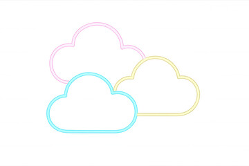 Three neon cloud outlines glowing in pastel colors, representing weather forecast or cloud computing concept