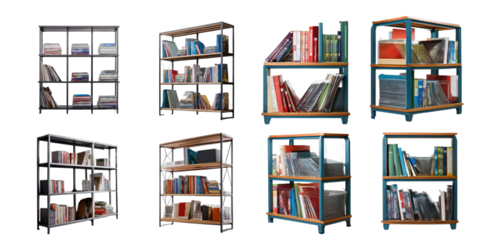 Various Bookshelves with Transparent Background