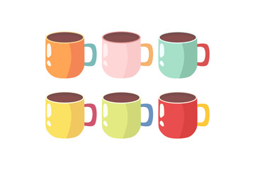 Coffee Mugs Icon Set in Bright Color Variations - Flat Vector Illustration