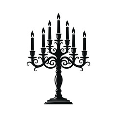 Elegant black candelabra with seven lit candles detailed ornate design vector