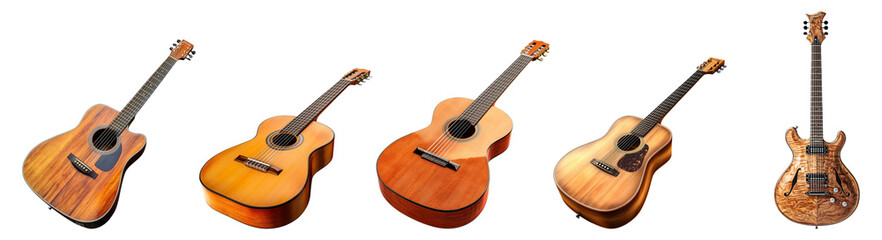 Obraz premium Collection of Various Acoustic Guitars on White Background