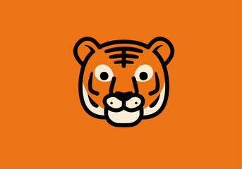 Minimalist Tiger Face Illustration – Bold Orange, Black, and White Animal Icon for Wildlife Branding, Education, and Graphic Design