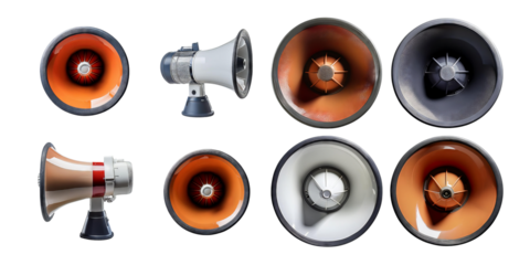 Various Megaphones and Loudspeakers, PNG collection, set bundle, isolate on transparent or white background