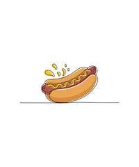 Hotdog Continuous Line Drawing with Mustard Splash Minimal Food Illustration