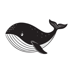 Cute Whale Vector Illustration – Black and White Cartoon Whale Silhouette