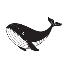 Cute Whale Vector Illustration – Black and White Cartoon Whale Silhouette