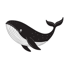 Cute Whale Vector Illustration – Black and White Cartoon Whale Silhouette