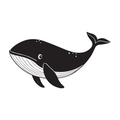 Cute Whale Vector Illustration – Black and White Cartoon Whale Silhouette