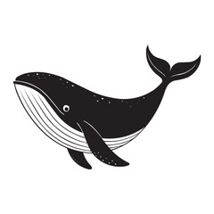 Cute Whale Vector Illustration – Black and White Cartoon Whale Silhouette