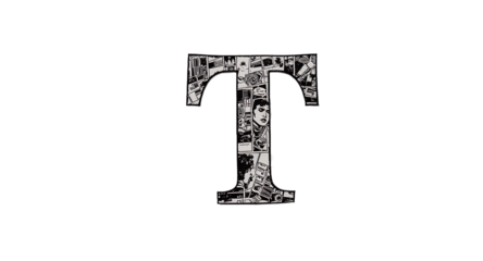 Letter T with Comic Book Imagery on White Background