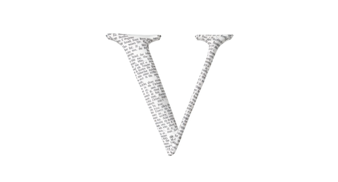 Letter V made of paper on white background