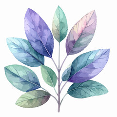Obraz premium Watercolor leaves on a branch in various pastel colors.