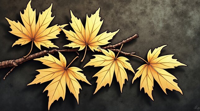 yellow maple leaves illustration dark beground