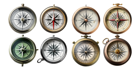 Vintage Compasses Collection, PNG collection, set bundle, isolate on transparent or white background
