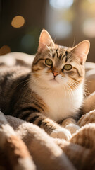 Close-up portrait of a cute young kitten with fluffy white fur and captivating eyes, cute cat wallpaper