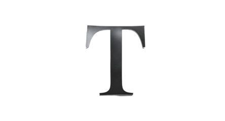 Metal letter T on a white surface