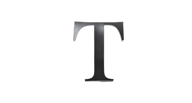 Metal letter T on a white surface