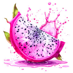 Vibrant Dragon Fruit Slice Splashing in Pink Liquid.