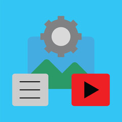 Integrated digital media management system interface with versatile content organization, encompassing images, videos, and text documents for seamless asset configuration