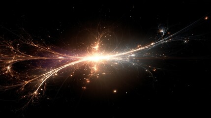 A bright, symmetrical explosion of light and particles against a black backdrop; fractal-like